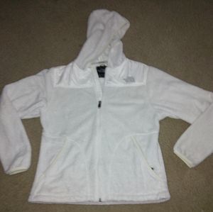 Northface white women's fuzzy fleece hooded jacket full zip size Large nice